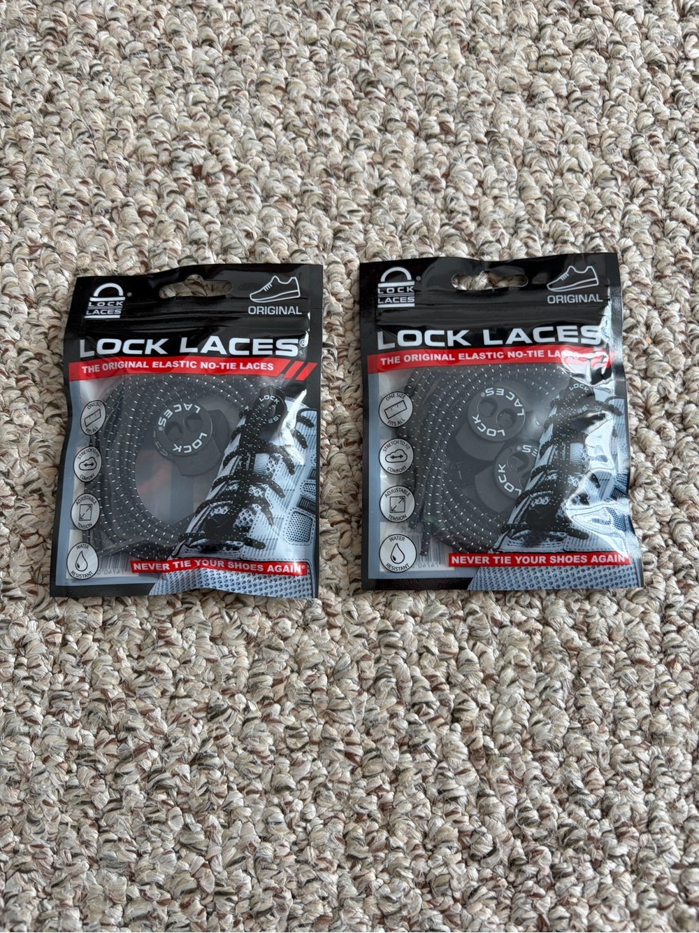 2 Pairs Unisex Lock Lace No-Tie Shoe Laces – Black - Brand New